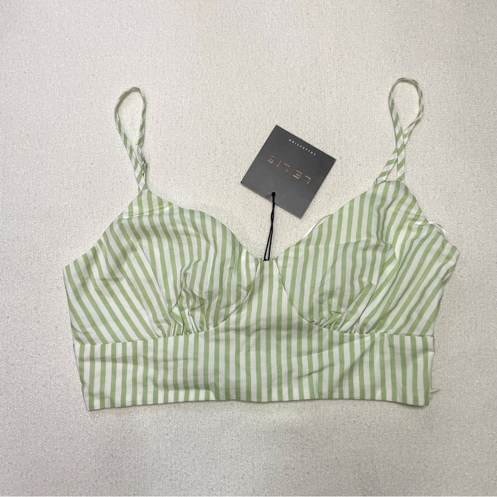 New Le Lis Striped Cottagecore Sweetheart Crop Top Green White Size S